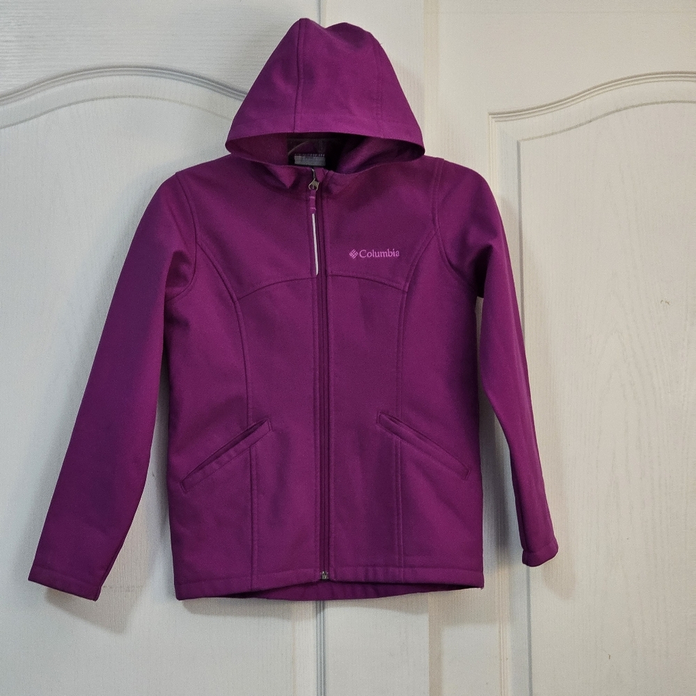 Columbia Girls Jacket Rain Coat Girls Size 10-12 Medium Full Zip with Hood Pink